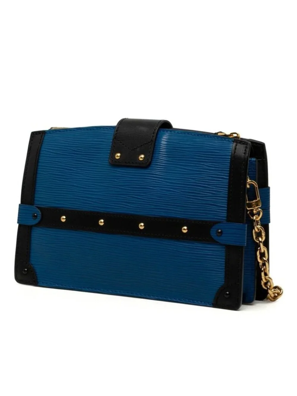 Louis Vuitton Epi Trunk Clutch Crossbody Chain Shoulder Bag Blue Noir Black